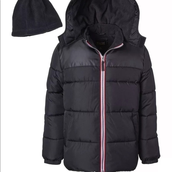 Ixtreme BLACK Big Boy's Canvas Yoke Puffer Jacket with Fleece Hat Set, XL - Picture 1 of 8